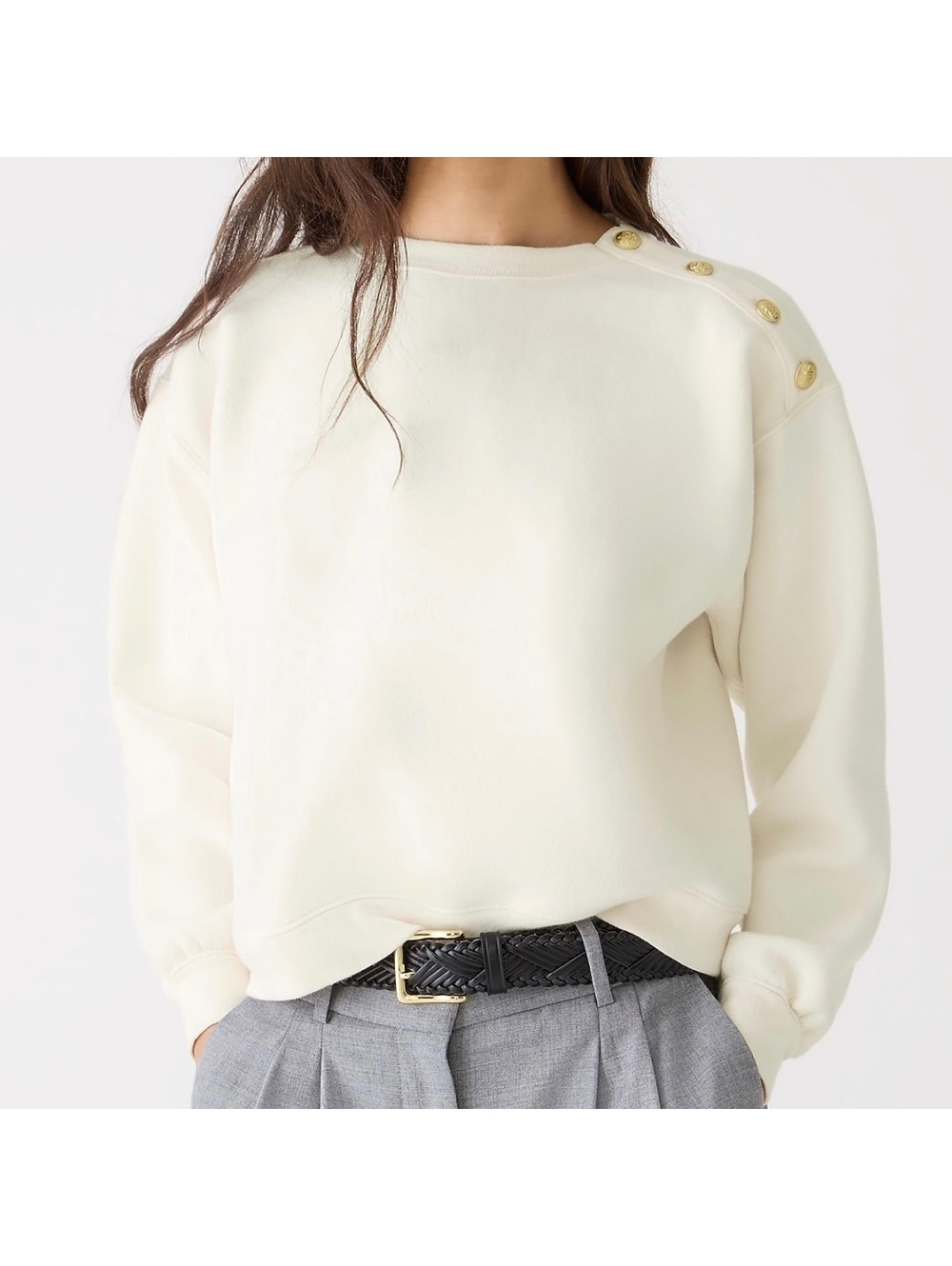 J.Crew Heritage fleece cropped sweatshirt with buttons